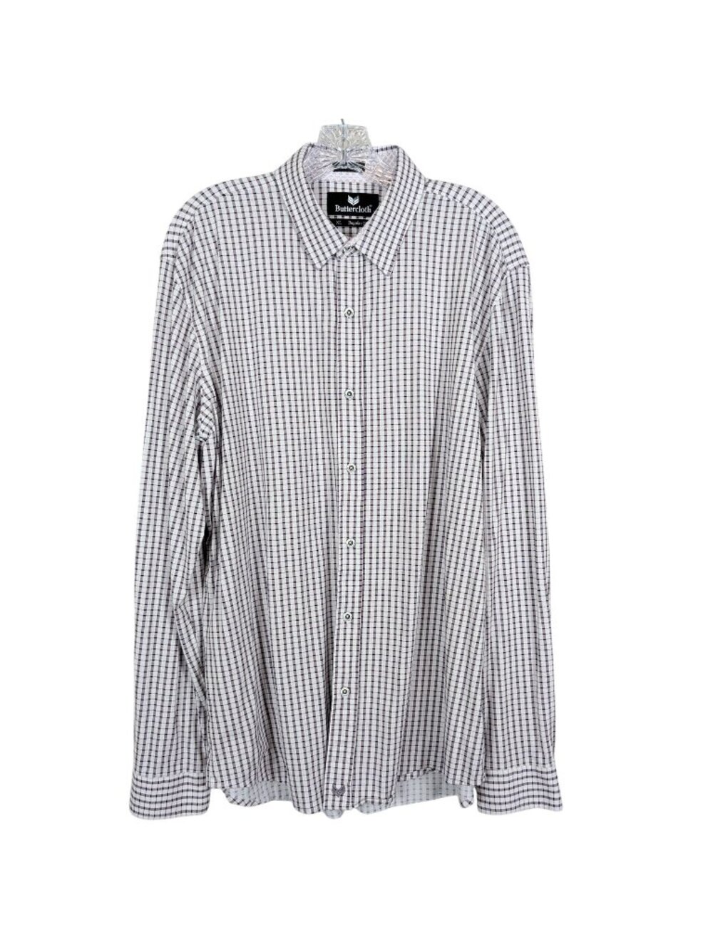 Buttercloth Icy Cotton Men XL Regular Fit Button Front Check Stretch Dress Shirt